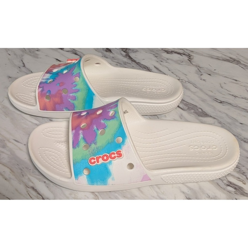 Crocs Classic Slides Sandals White Tie Dye Crocs Charms Size Men's 7  Women's‎ 9 - Picture 4 of 10
